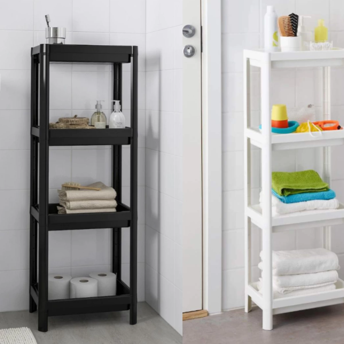 مدرن هوم قشم - قفسه (شلف) حمام ایکیا 4 طبقه مدل VESKEN IKEA رنگ مشکی کد 304.508.07